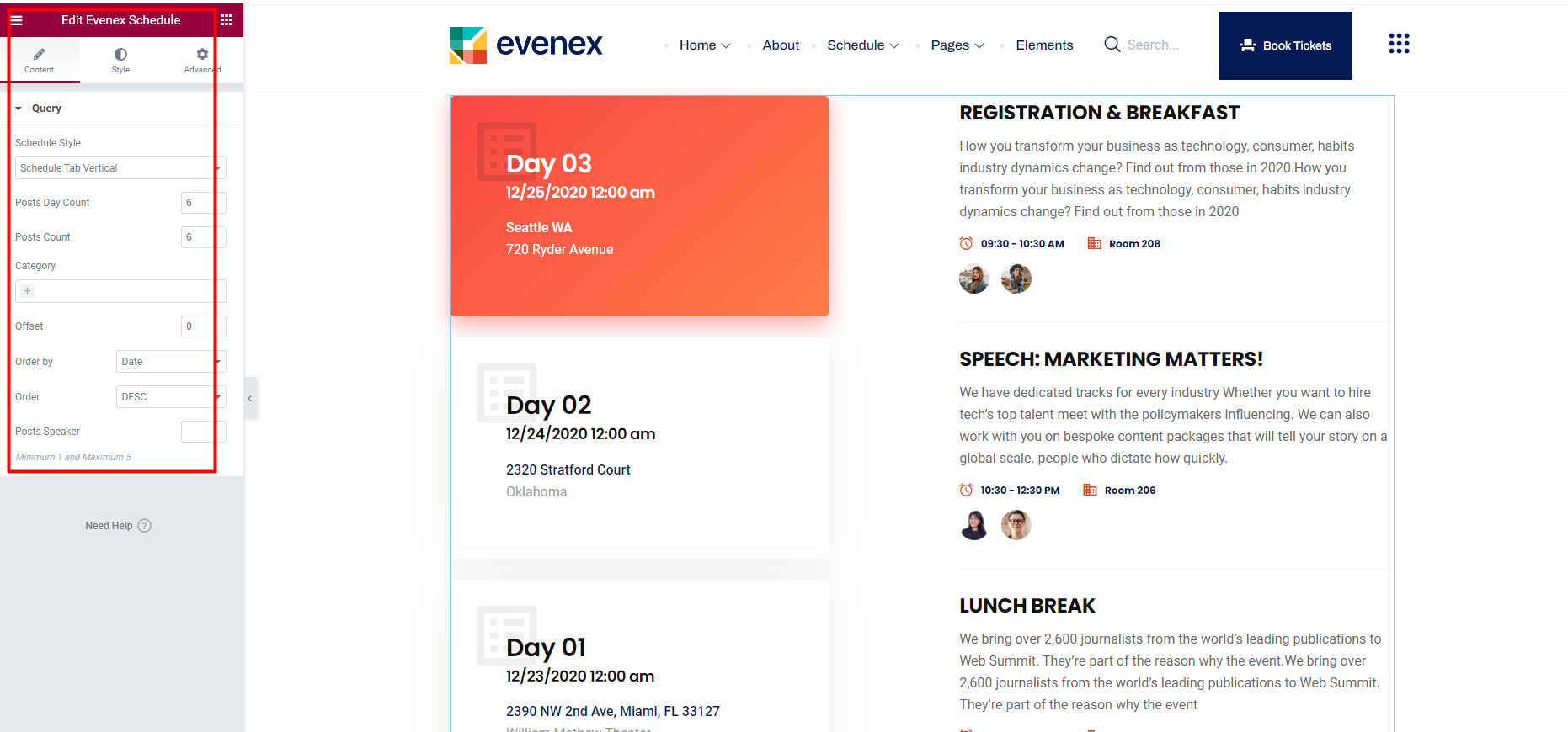 Evenex schedule widget image